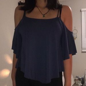 blue cold shoulder tank top